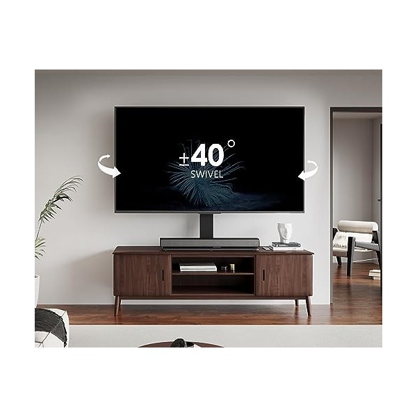 FITUEYES Support TV sur Pied pour Ecran de 50 à 85 Pouces LED LCD Plasma Support pour Téléviseur avec Base en Verre Pivotant 