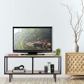 Relaxdays Style Industriel, Effet Bois, Cadre métallique, Meuble TV avec Support,HlP 50,5x110,5x45cm,brunclair, MDF, 5 x 110,