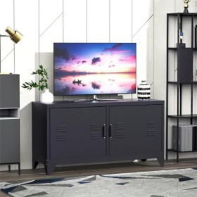 HOMCOM Meuble TV, Banc TV, Structure en Acier laminé à Froid, 2 placards avec 2 étagères réglables, Design Industriel, Meuble