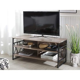Beliani Meuble TV au Style Industriel en Imitation Bois Foncé et Métal Noir 56 cm de Hauteur