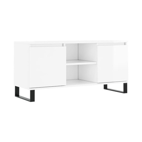 Maxspace TV Meuble, Meuble Tele, Meuble TV Chambre, Meuble TV Iindustrielblanc Brillant 104x35x50 cm Bois dingénierieConvien