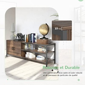 Novilla Meuble TV lndustriel,Banc TV pour Téléviseur jusquà 65 Pouces,avec Armoires, Tiroirs et Étagères,pour Salon, Chambre