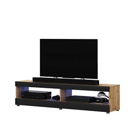 Selsey Meuble TV, Bois dingénierie Plastique, Chêne Mat/Noir Brillant, 100 x 40 x 40