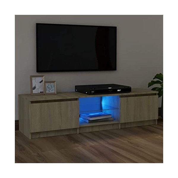 Annlera Meuble TV avec Lumières LED Colorées Chêne Sonoma 120x30x35,5 cm Bois dingénierie Moderne Banc TV Maison Salon Grand