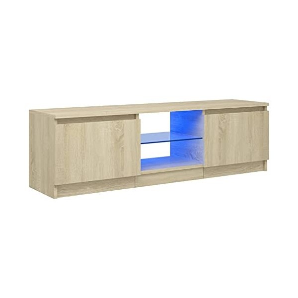 Annlera Meuble TV avec Lumières LED Colorées Chêne Sonoma 120x30x35,5 cm Bois dingénierie Moderne Banc TV Maison Salon Grand