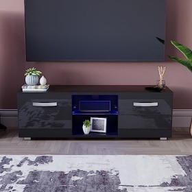 Vida Designs Cosmo TV LED Moderne 2 Portes en MDF Mat Brillant Salon Support multimédia Meuble RGB Noir Clair 120 cm, 120cm-L