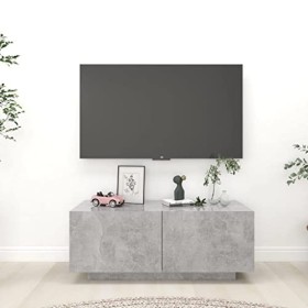 FIRBNUS Meuble TV Design Tendance Gris Béton 100x35x40 cm Aggloméré Armoire Média Salon Amplement d’Espace pour Garder et Org