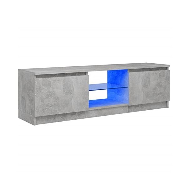 BULANED Meuble TV,Meuble TV Moderne,Meuble de Salon,Meuble TV avec lumières LED Gris béton 120x30x35,5 cm