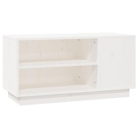 Annlera Meuble TV Blanc 80x35x40,5 cm Bois de Pin Massif Classique Banc TV Dessus de Meuble Robuste Placer Stéréo Objets Déco