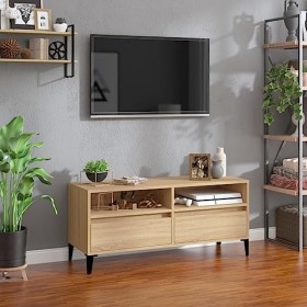 vidaXL Meuble TV, Armoire de Télévision avec Rangement, Meuble Télé Salon Salle de Séjour Intérieur, Industriel, Chêne Sonoma