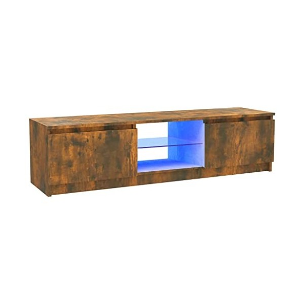 vidaXL Meuble TV avec lumières LED chêne fumé 120x30x35,5 cm