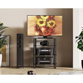 FITUEYES Meuble HiFi à 4 Etagères en Verre Trempé et Aluminium Meuble Audio/Vidéo Capacité de Charge Max. 40KG Structure Soli