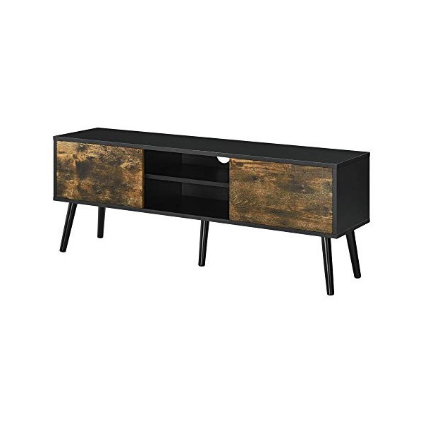 Meuble TV Design Support Télé Banc avec 2 Portes et 2 Étagères Panneau de Particules Mélaminé Pieds en Bois avec Revêtement P