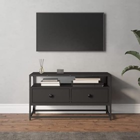Higsose Meuble TV Design Élégant Noir 80x35x45 cm Bois dingénierie Meuble de Multimédia avec Pieds en Métal Meuble de Chambr