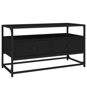 Higsose Meuble TV Design Élégant Noir 80x35x45 cm Bois dingénierie Meuble de Multimédia avec Pieds en Métal Meuble de Chambr
