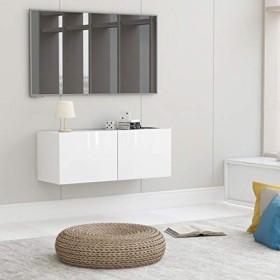 Meuble TV avec 2 Portes | Style Scandinave | Rangement matériel télé Audio Video Gaming | 80x30x30cm Blanc Brillant