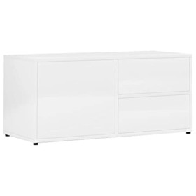 Annlera Meuble TV Blanc Brillant 80x34x36 cm Aggloméré Classique Banc TV Décorer Pièce Minimaliste Armoire TV Fonction daffi