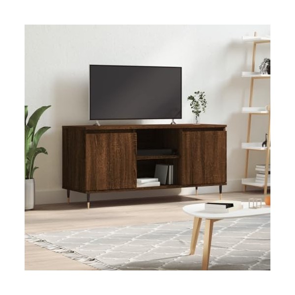 Meuble TV chêne Marron 104x35x50 cm Bois dingénierie - Meuble TV, Armoire Basse Centre, Support Télé pour Salon Chambre,