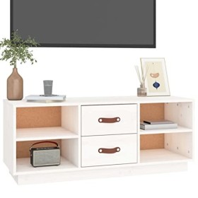 Générique Meuble TV Blanc 100x34x40 cm Bois de pin Massif,14 KG,818226, Meubles, Meubles TV