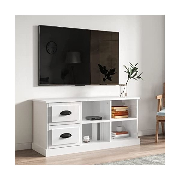 Générique Meuble TV Blanc Brillant 102x35,5x47,5 cm Bois dingénierie,23.4 KG,816178, Meubles, Meubles TV