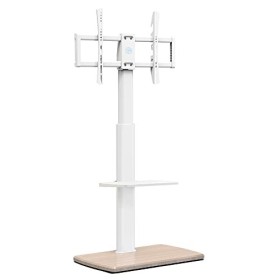 FITUEYES Support TV Pied avec Piédestal en Bois pour Ecran de 32 à 70 Pouces Plat ou Incurvé, Hauteur et Angle Réglable, VESA