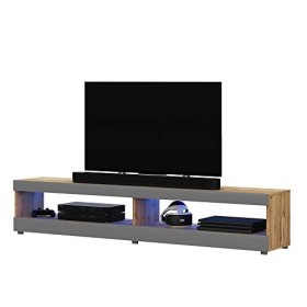 Selsey VIANSOLA - Meuble TV/Meuble de Salon chêne Lancaster/Gris Brillant, 140 cm, éclairage LED Inclus 