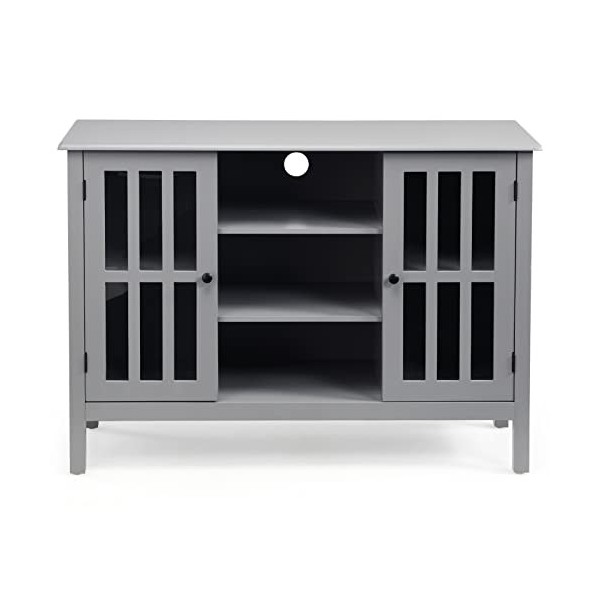 GIANTEX Meuble TV - Meuble TV - 3 niveaux - Pour TV jusquà 50" - En bois - 2 portes - 109 x 77 x 39,5 cm - Gris