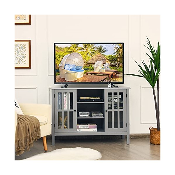 GIANTEX Meuble TV - Meuble TV - 3 niveaux - Pour TV jusquà 50" - En bois - 2 portes - 109 x 77 x 39,5 cm - Gris