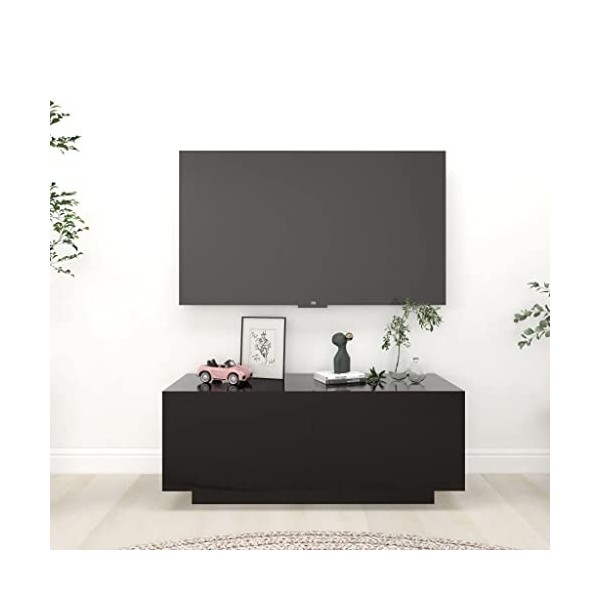 FIRBNUS Meuble TV Design Tendance Noir 100x35x40 cm Aggloméré Armoire Média Salon Amplement d’Espace pour Garder et Organiser