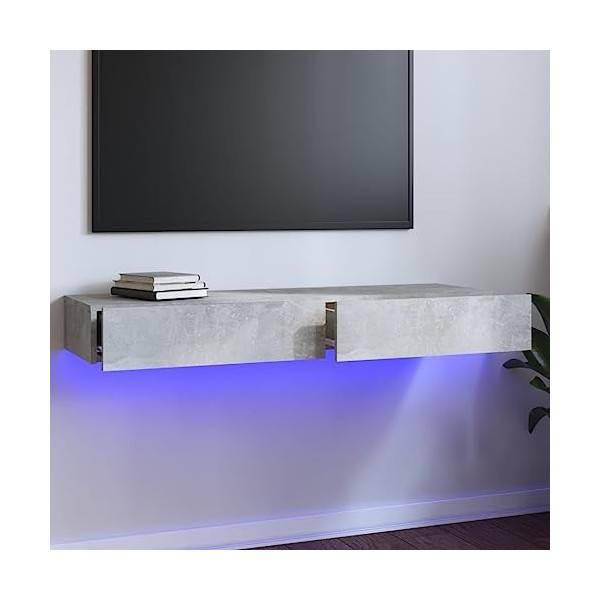 Higsose Meuble TV avec Lumières LED RVB Gris Béton 120x35x15,5 cm Bois Tendance Armoire Multimédia Résistance à lhumidité Dé
