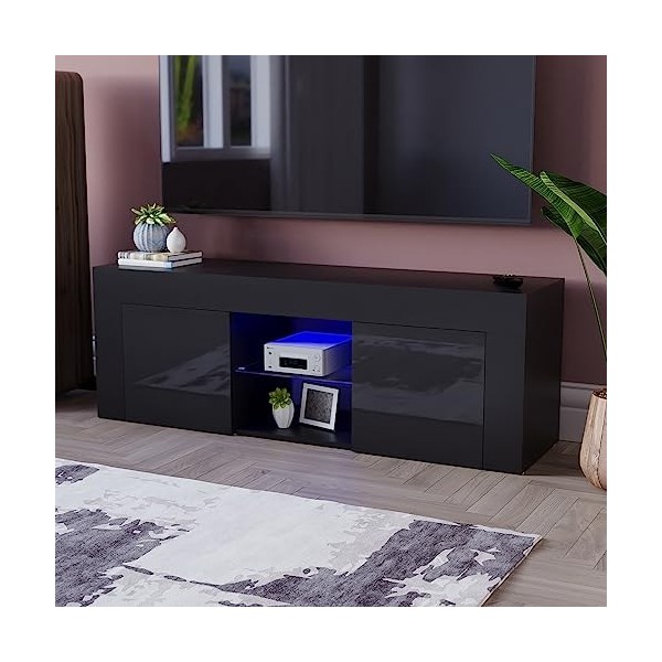 Vida Designs Eclipse Meuble TV LED Moderne 2 Portes en MDF Mat Brillant pour Salon, Meuble multimédia RVB Noyer et Blanc