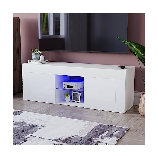 Vida Designs Eclipse Meuble TV LED Moderne 2 Portes en MDF Mat Brillant pour Salon, Meuble multimédia RVB Noyer et Blanc