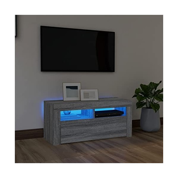 DJEKA Meuble TV LED Meuble TV Bois Meuble TV Haute Banc TV Meuble Television Meuble TV avec Rangement Table TV Salon Banc TV-