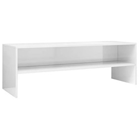 homiuse Meuble TV Blanc Brillant 120x40x40 cm Aggloméré Bibliothèque Style Classique Support de TV Table TV Meuble Salon Armo