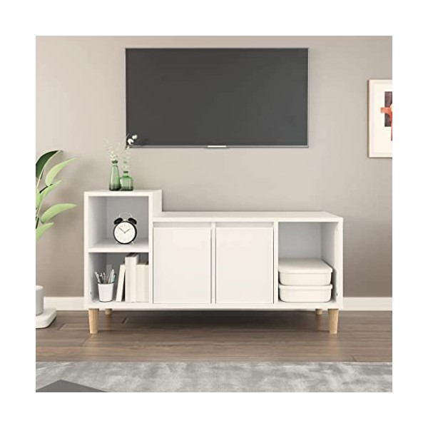 Keyur Meuble TV, Banc TV Buffet Bas Support de Télévision Meuble Télé Meuble TV Blanc 100x35x55 cm Bois dingénierie