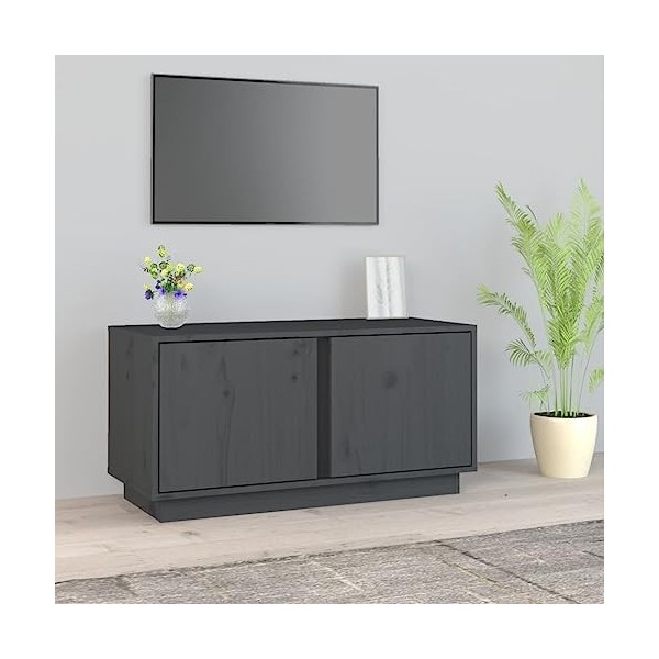 Meuble TV Gris 80x35x40,5 cm Bois de pin Massif - Banc TV, Meuble TV Suspendu, Convient pour Salon ou Chambre