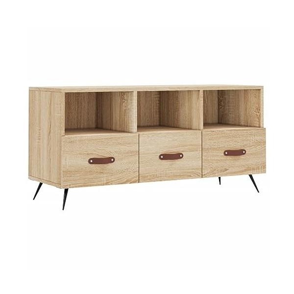 Hovothy Meuble TV Design Classique Chêne Sonoma 102x36x50 cm Bois dingénierie Résistance à lhumidité Armoire Stéréo Grand E