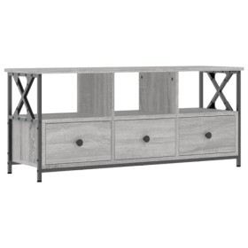 Hovothy Meuble TV Sonoma Gris 102x33x45 cm Bois dingénierie et Fer Buffet TV Industriel Meuble de Salon Résistance à lhumid
