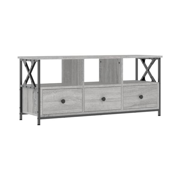 Hovothy Meuble TV Sonoma Gris 102x33x45 cm Bois dingénierie et Fer Buffet TV Industriel Meuble de Salon Résistance à lhumid