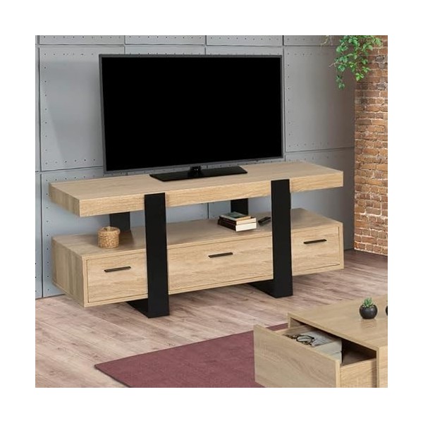 IDMarket - Meuble TV Phoenix avec tiroirs Bois et Noir