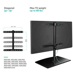 ONKRON PT3 BLK Support TV de Table Pied pour téléviseurs de 32 à 75 Pouces, Noir