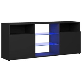 vidaXL Meuble TV avec Lumières LED Armoire Basse Centre de Divertissement Meuble Stéréo Salon Salle de Séjour Maison Gris Bét