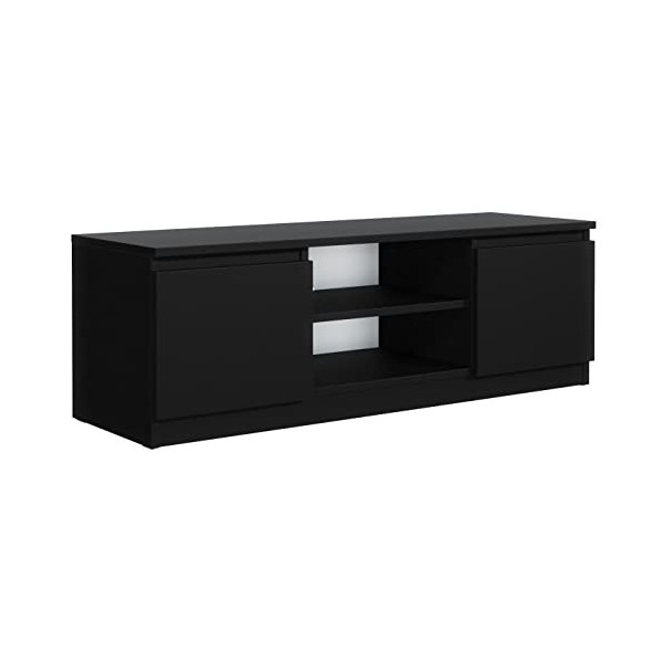Meuble TV Noir Mat avec 2 Étagères et 2 Portes, 120 cm, Meuble Tele, Meuble Bas à Poser sur Le Sol, Meubles de Salon