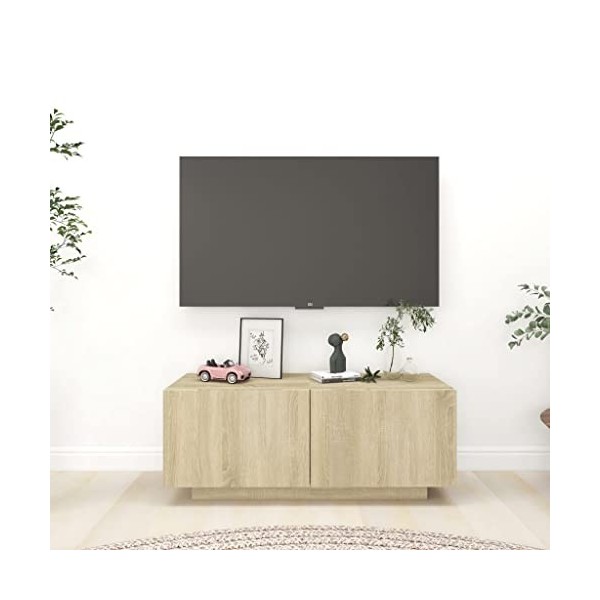 Meuble TV | Style Contemporain | Rangement matériel télé Audio Video Gaming | 100x35x40cm chêne Sonoma