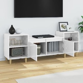 Hovothy Meuble TV Blanc Brillant 160x35x55 cm Bois dingénierie Armoire Télévision Décoration Salon Intérieure Dessus Robuste