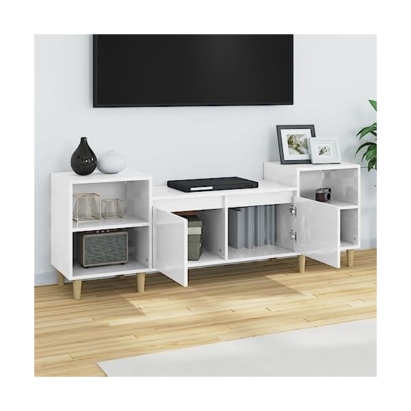 Hovothy Meuble TV Blanc Brillant 160x35x55 cm Bois dingénierie Armoire Télévision Décoration Salon Intérieure Dessus Robuste