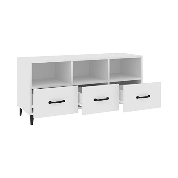 FIRBNUS Meuble TV Blanc 102x35x50 cm Bois dingénierie Armoire Stéréo Espace de Divertissement Dessus Robuste Armoire Média C