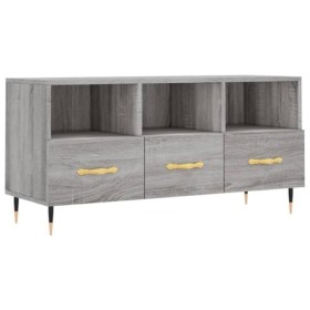 Hovothy Meuble TV Sonoma Gris 102x36x50 cm Bois dingénierie Unité Télévision avec Surface Lisse Tendance Meuble de Salon Spa
