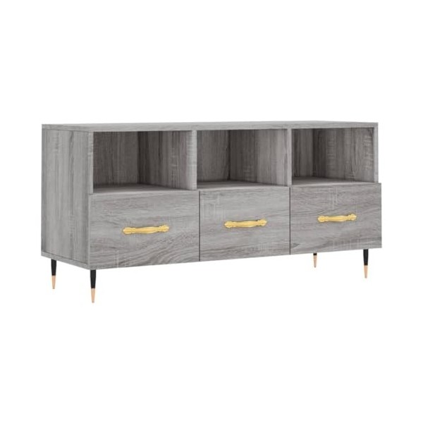 Hovothy Meuble TV Sonoma Gris 102x36x50 cm Bois dingénierie Unité Télévision avec Surface Lisse Tendance Meuble de Salon Spa