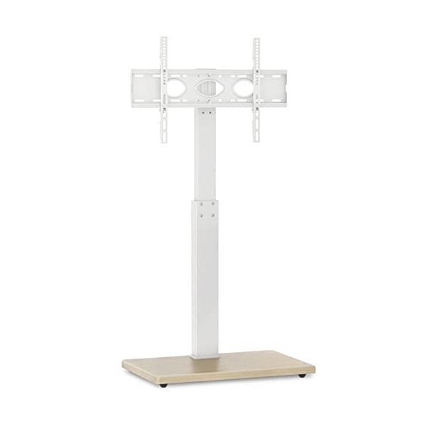 RFIVER Blanc Support TV sur Pied pour Écran de 32 à 75 Pouces avec Socle en Bois, Pivotant à 60 Degrés, Hauteur Réglable, Max